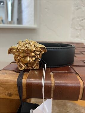Versace Medusa Embellished Leather Belt